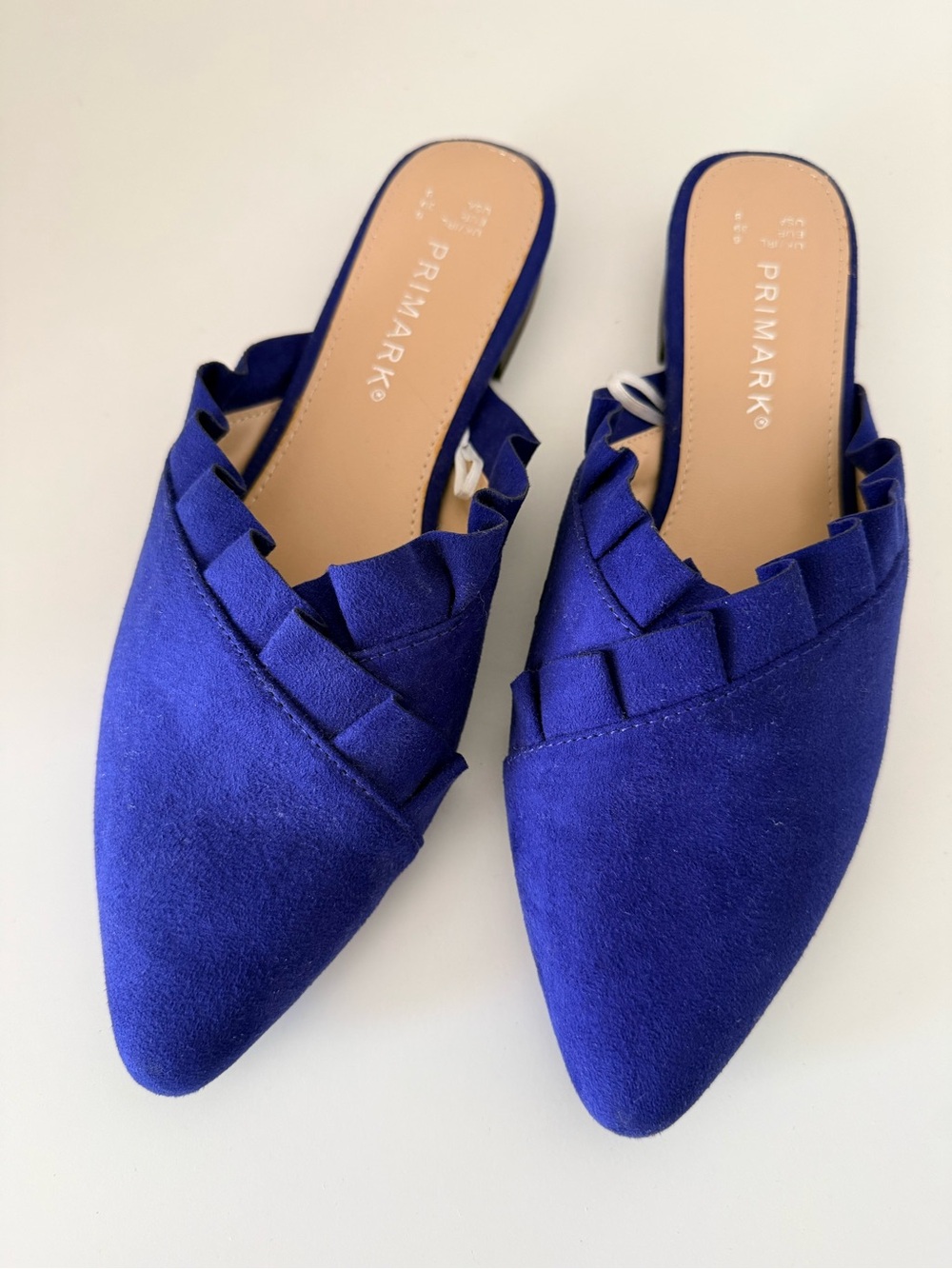 Primark Women's Royal Blue Ruffle-Trim Pointed Mules